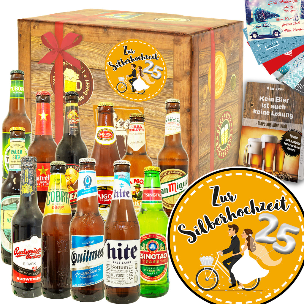 Zur Silberhochzeit | 12 Flaschen Biere aus aller Welt | Geschenkkorb