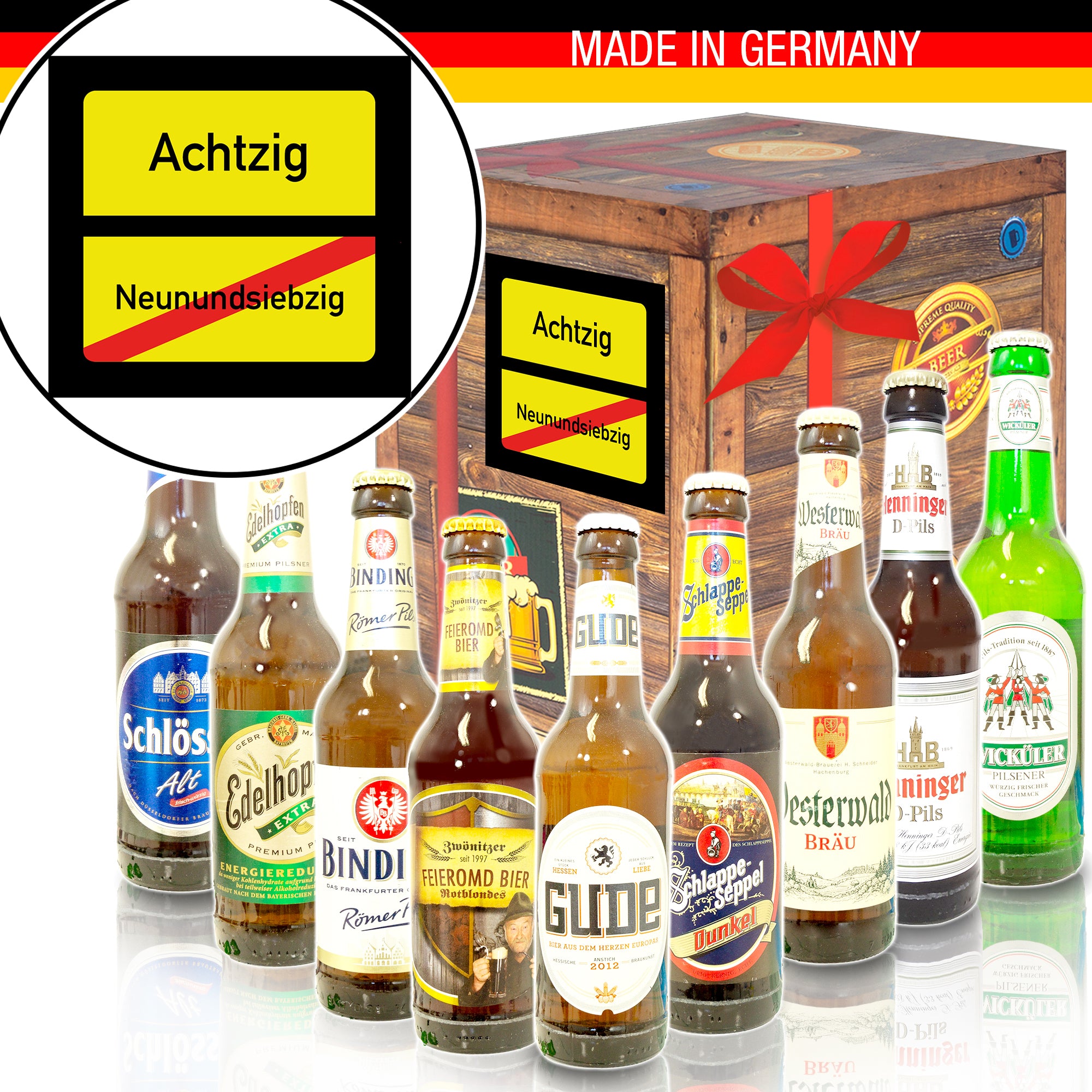 Ortsschild 80 | 9x Deutsche Biere | Biergeschenk