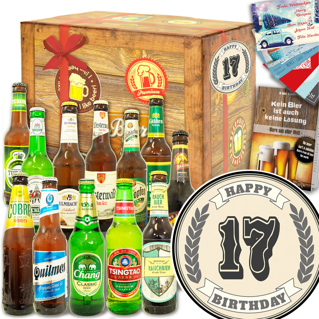 Geburtstag 17 | 12 Flaschen Biere Welt und Deutschland | Bierbox