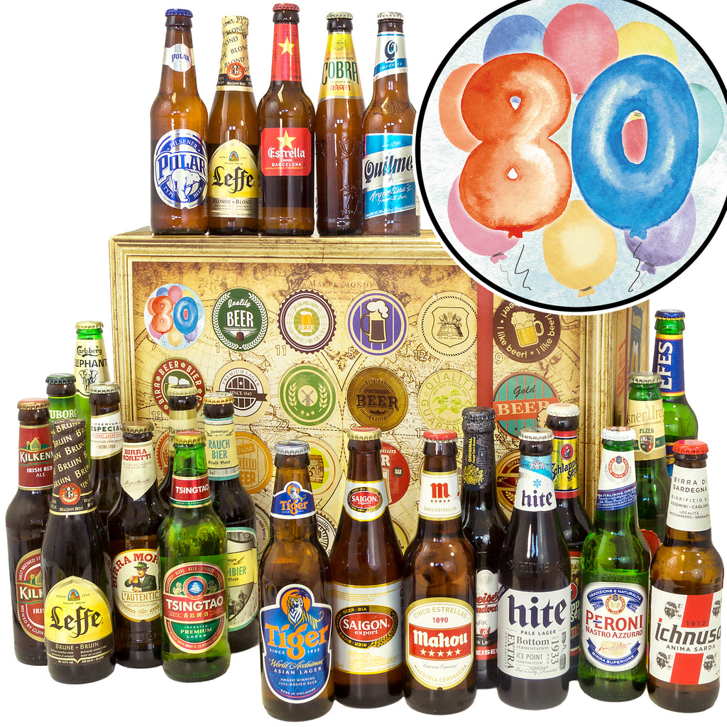 Geburtstag 80 | 24x Bier International | Geschenk Set
