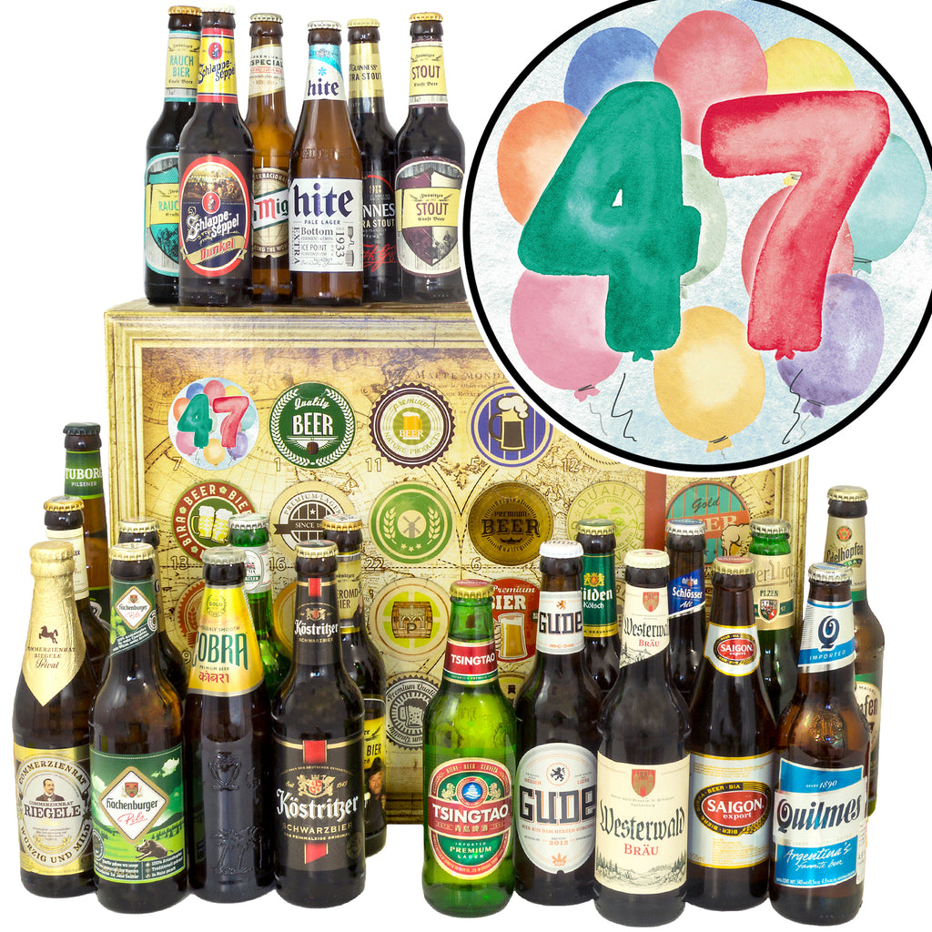 Geburtstag 47 | 24 Spezialitäten Biere Welt und Deutschland | Geschenk Set