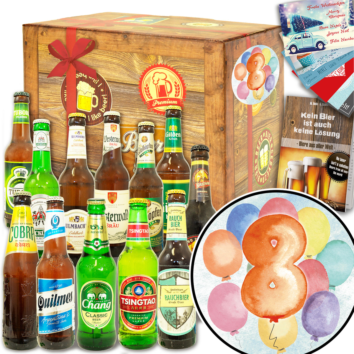Hochzeitstag 8 | 12 Flaschen Bier International und DE | Geschenkbox
