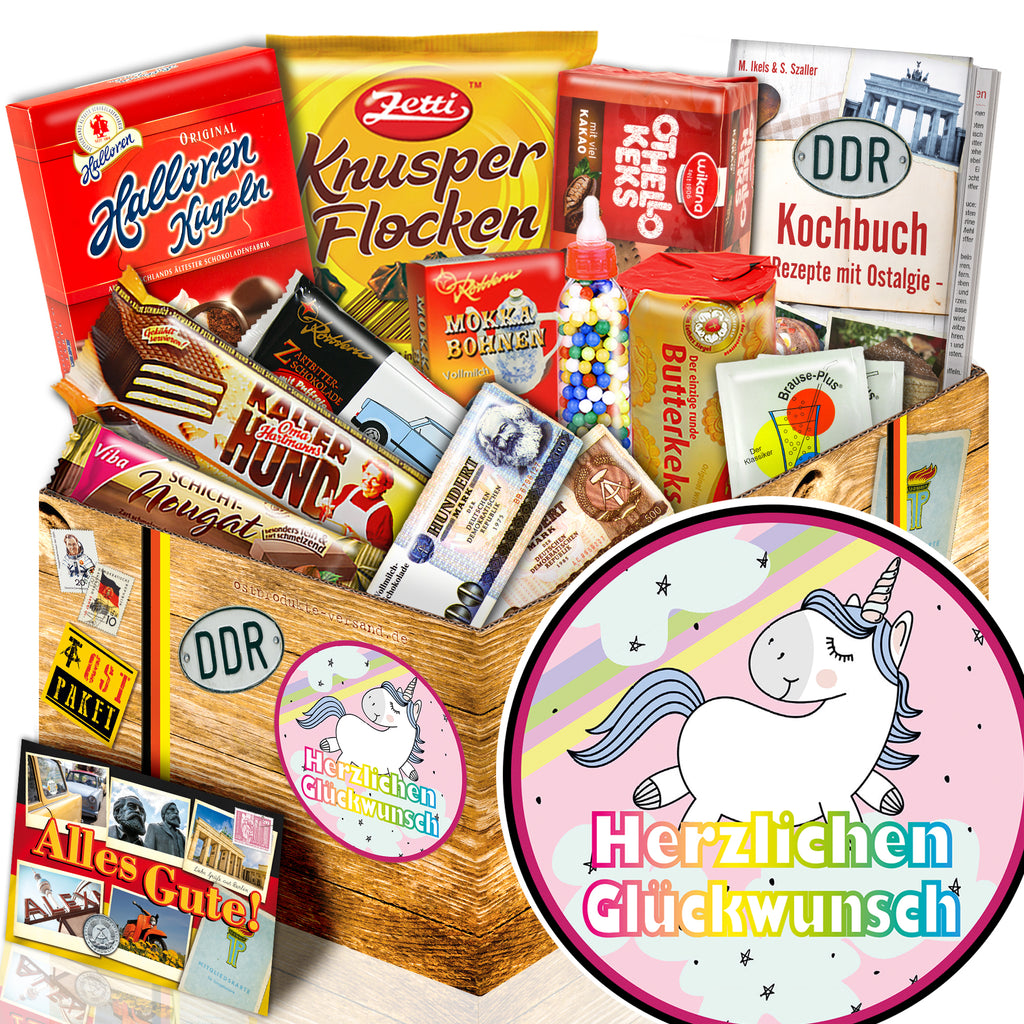 Herzlichen Glückwunsch Einhorn - Süßigkeiten Set DDR L