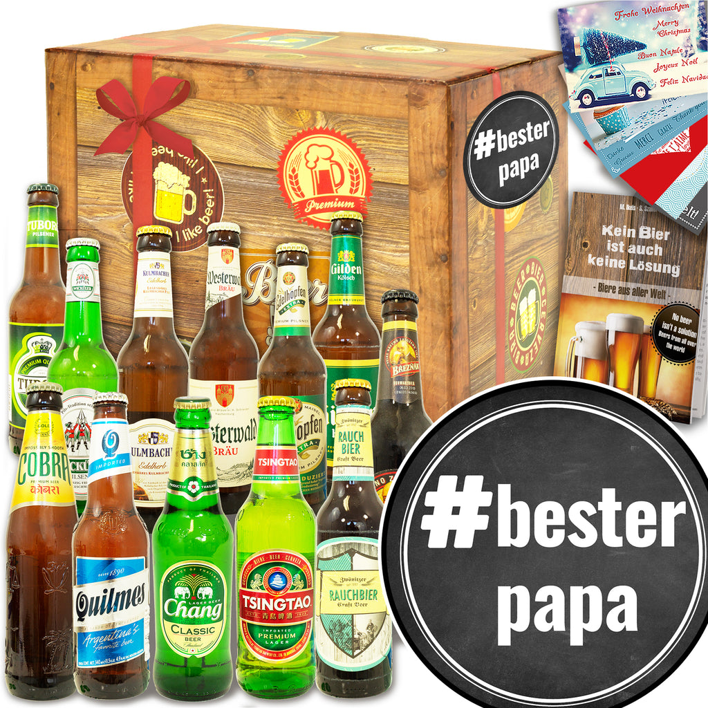 #BesterPapa | 12 Flaschen Bier International und DE | Geschenk Box