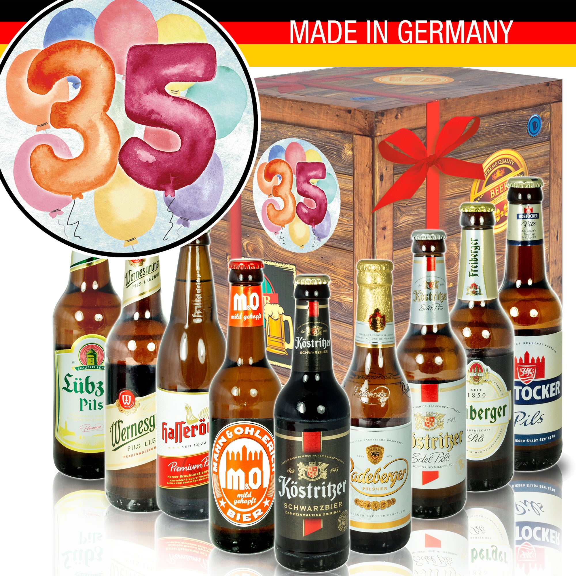 Geburtstag 35 | 9 Flaschen Biere Ostdeutsch | Präsent