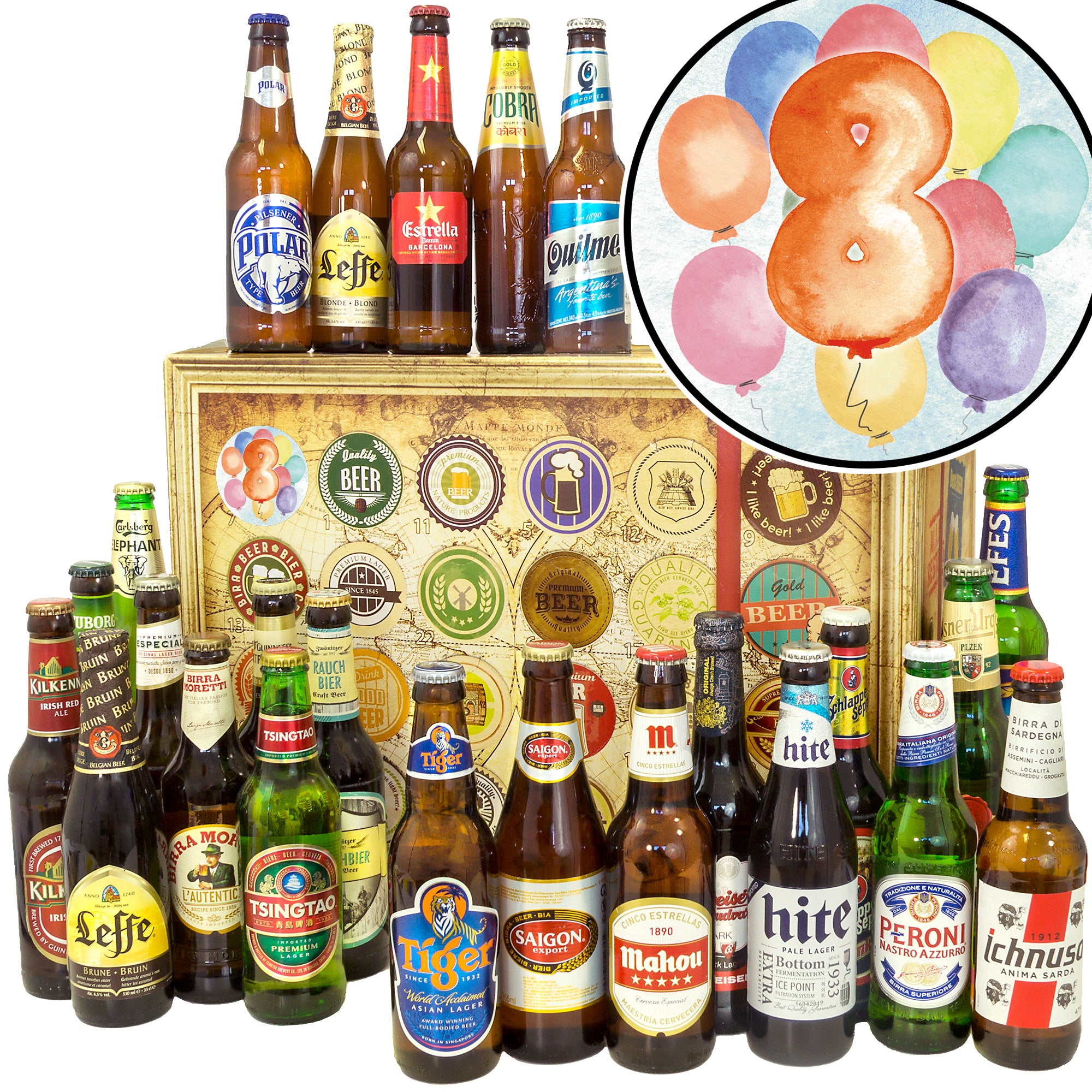 Hochzeitstag 8 | 24 Länder Bier aus aller Welt | Geschenk Set - monatsgeschenke.de
