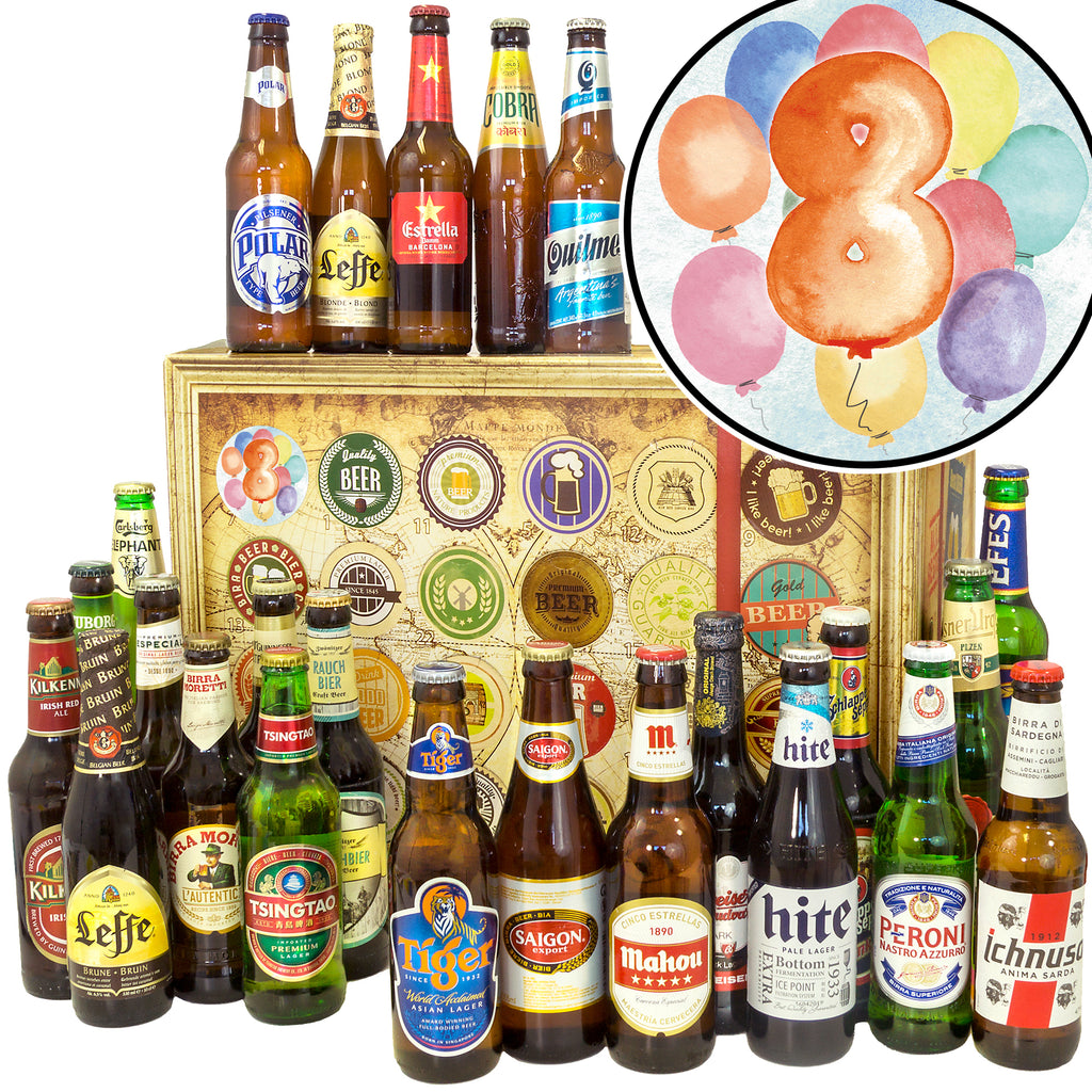 Hochzeitstag 8 | 24 Länder Bier aus aller Welt | Geschenk Set