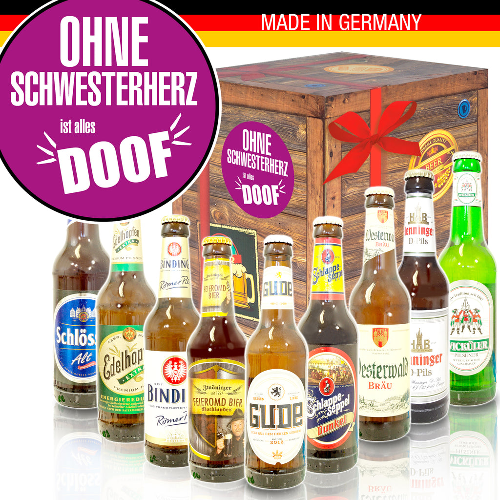 Ohne Schwesterherz ist alles doof | 9 Biersorten Deutsche Biere | Geschenk Set