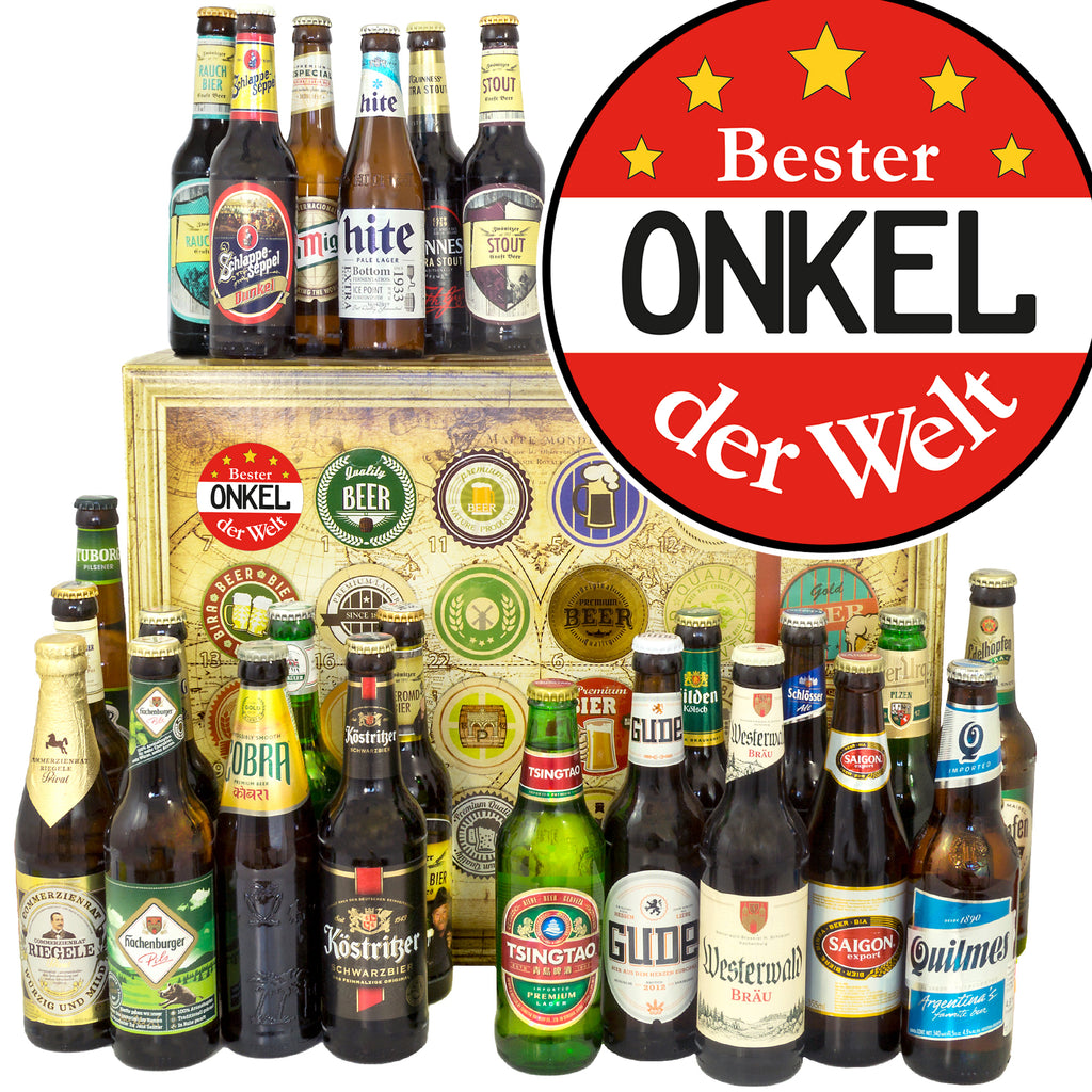 Bester Onkel | 24x Bier Bier aus Welt und Deutschland | Geschenk Box