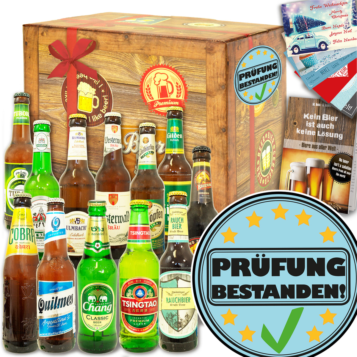 Prüfung bestanden | 12 Flaschen Bier Deutschland und Welt | Bierset