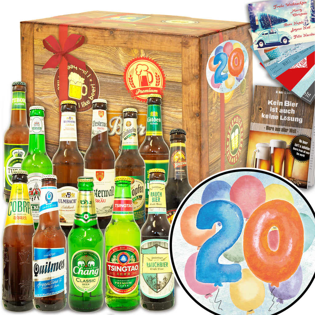 Geburtstag 20 | 12x Bier International und DE | Geschenk Box