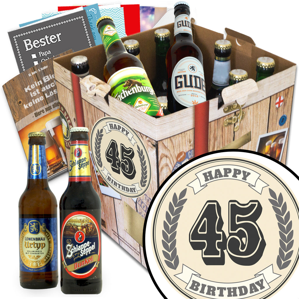Geburtstag 45 | 9 Flaschen Biere Deutschland | Geschenk Box