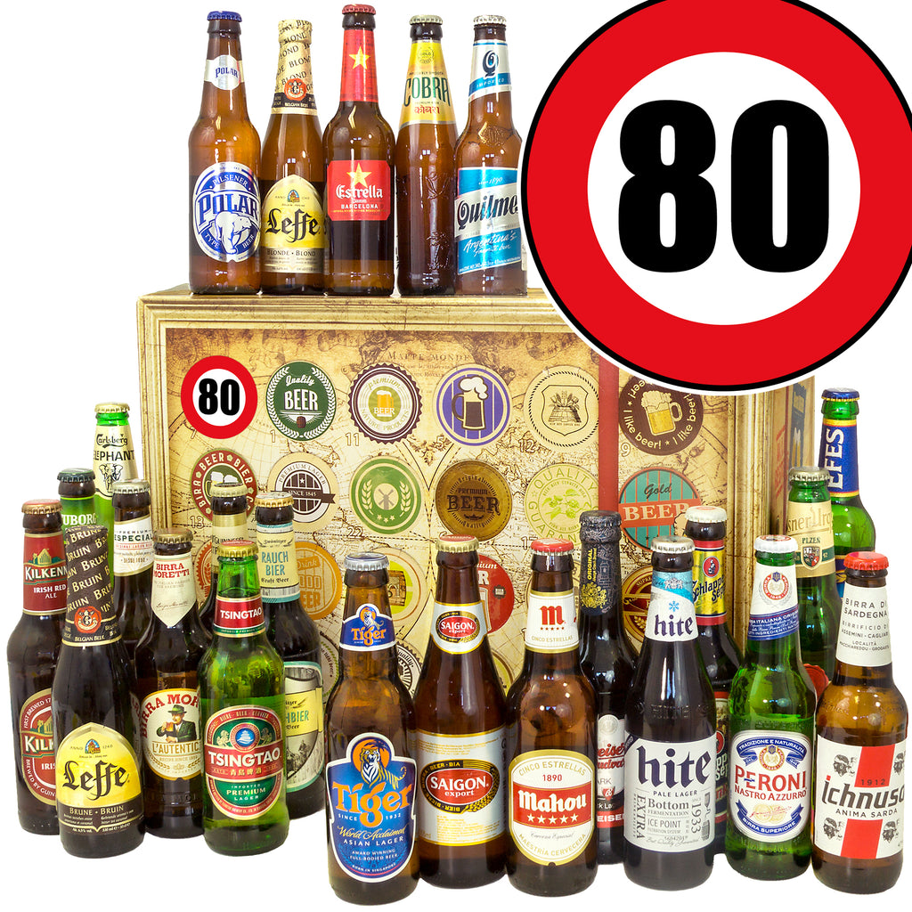 Zahl 80 | 24x Bier International | Geschenkset