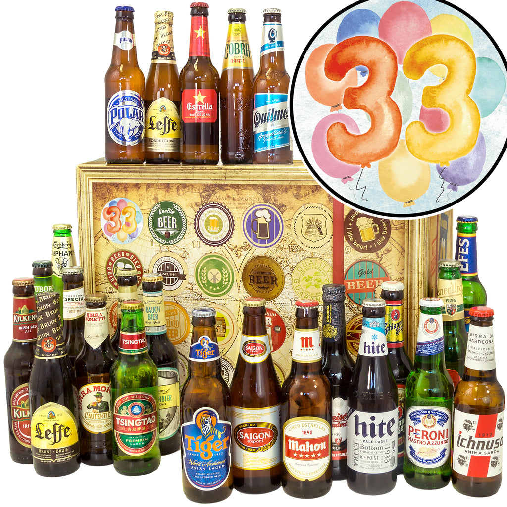 Geburtstag 33 | 24 Spezialitäten Biere der Welt Exoten | Geschenkidee