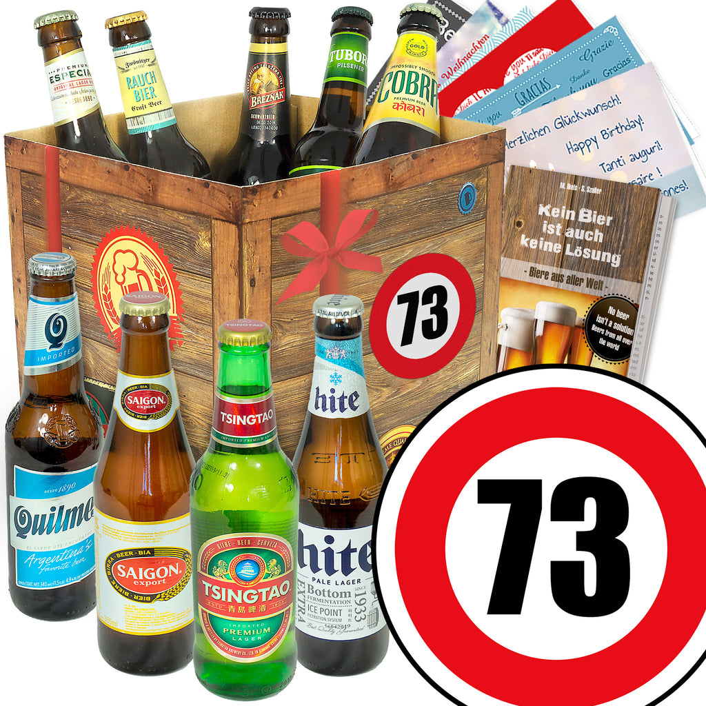 Zahl 73 | 9 Flaschen Bier Weltreise | Geschenk Box