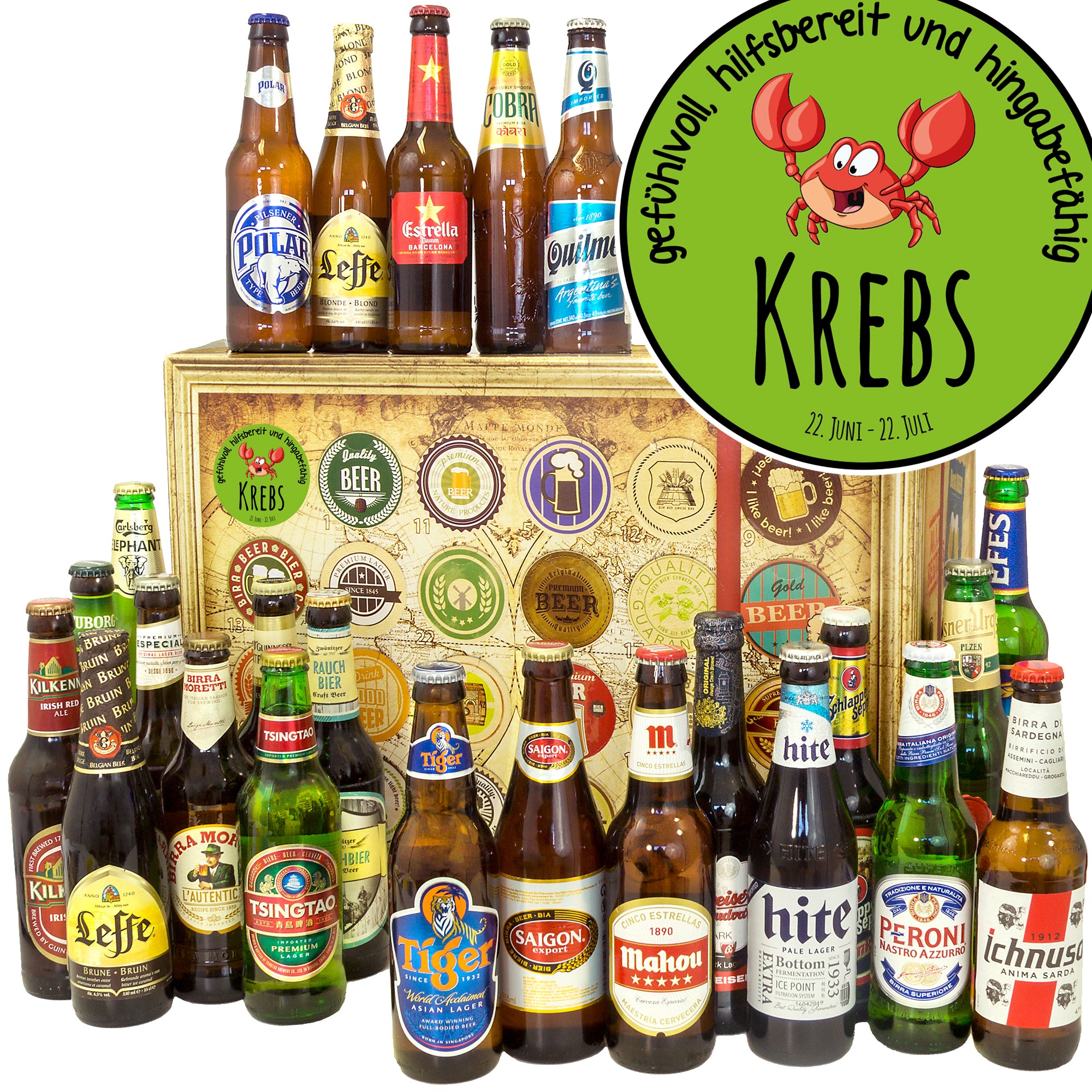 Sternzeichen Krebs | 24x Biere der Welt | Geschenkbox - monatsgeschenke.de