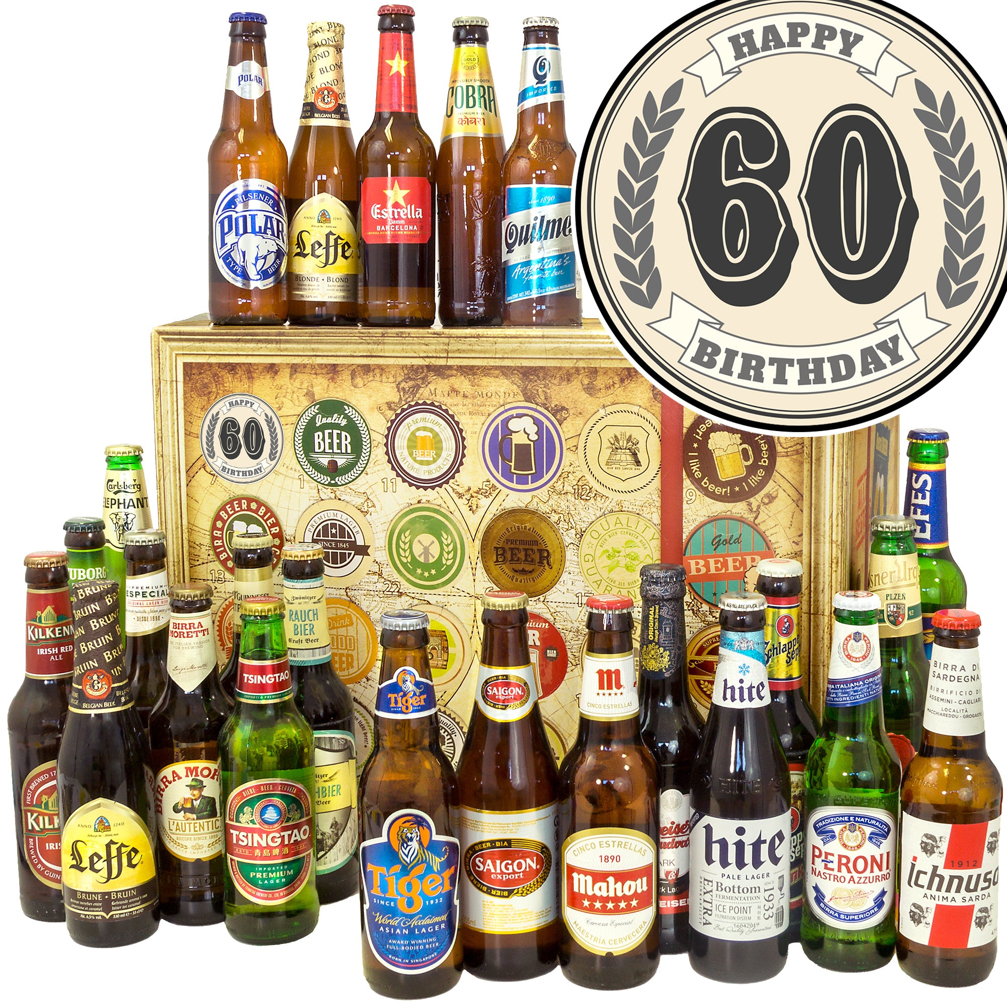60. Geburtstag | 24 Biersorten Bier Weltreise | Geschenkset