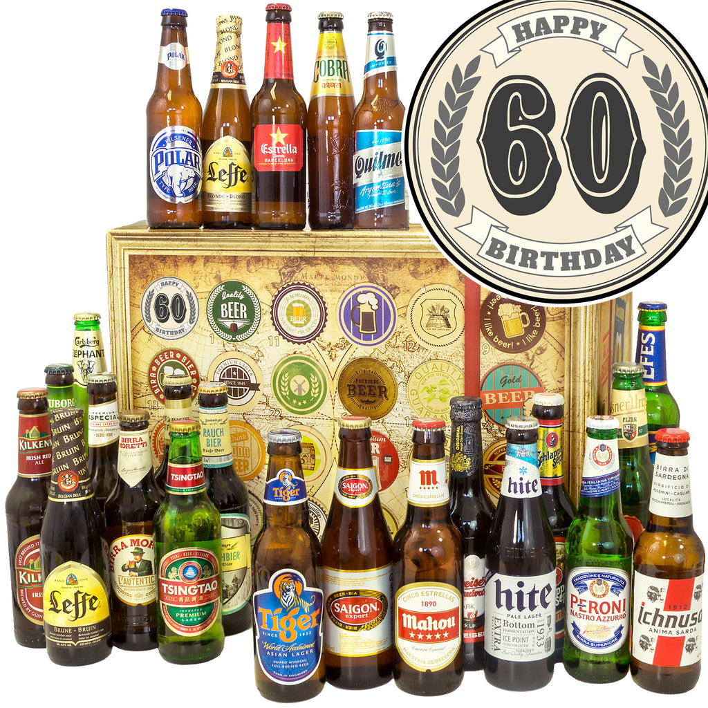 60. Geburtstag | 24 Biersorten Bier Weltreise | Geschenkset