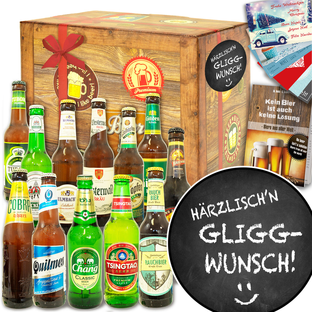 Härrzlisch'n Gliggwunsch | 12x Bier aus der Welt und Deutschland | Bierpaket
