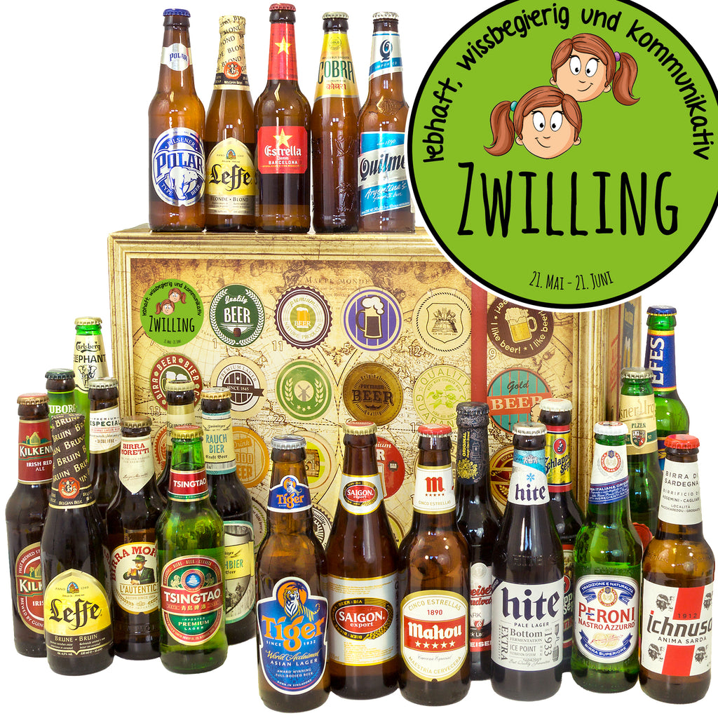 Sternzeichen Zwilling | 24 Flaschen Bierweltreise | Geschenk Set