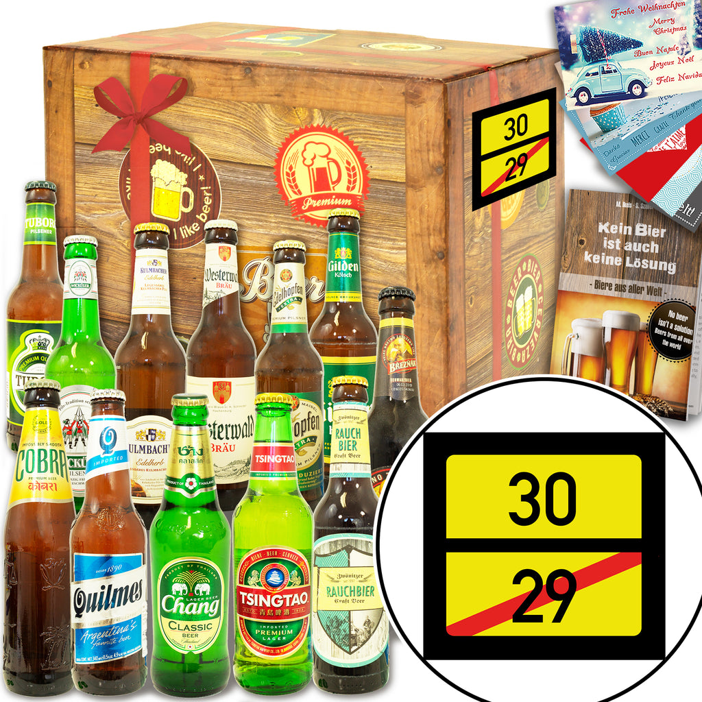Ortsschild 30 | 12 Flaschen Bier International und DE | Geschenkidee