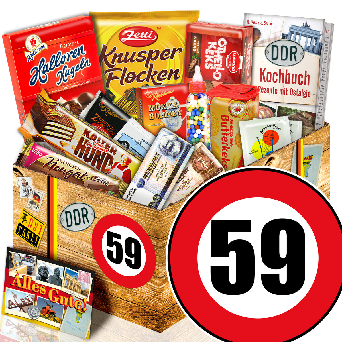 Zahl 59 - Süßigkeiten Set DDR L - monatsgeschenke.de