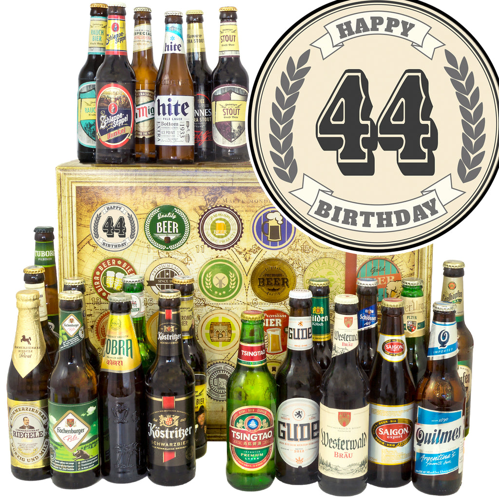 Geburtstag 44 | 24 Flaschen Biere Welt und Deutschland | Bierverkostung
