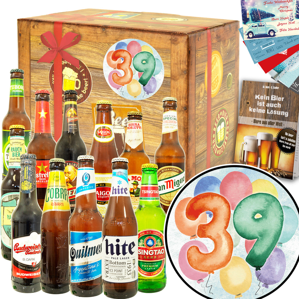 Geburtstag 39 | 12 Flaschen Biere der Welt Exoten | Geschenk Box