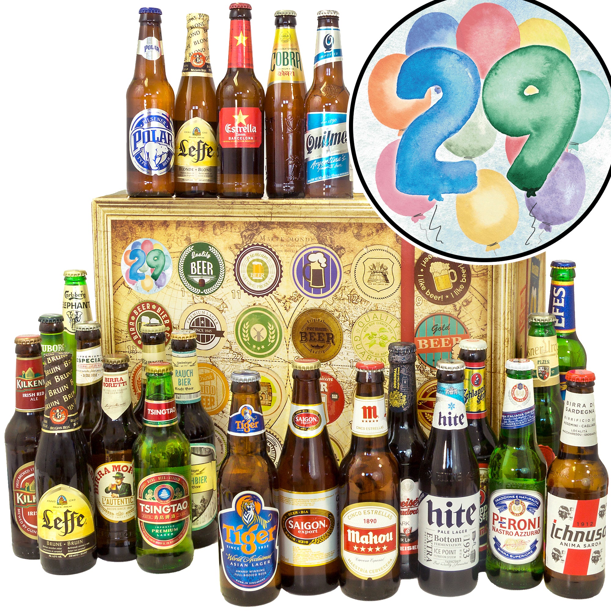 Geburtstag 29 | 24 Biersorten Bier aus aller Welt | Biergeschenk