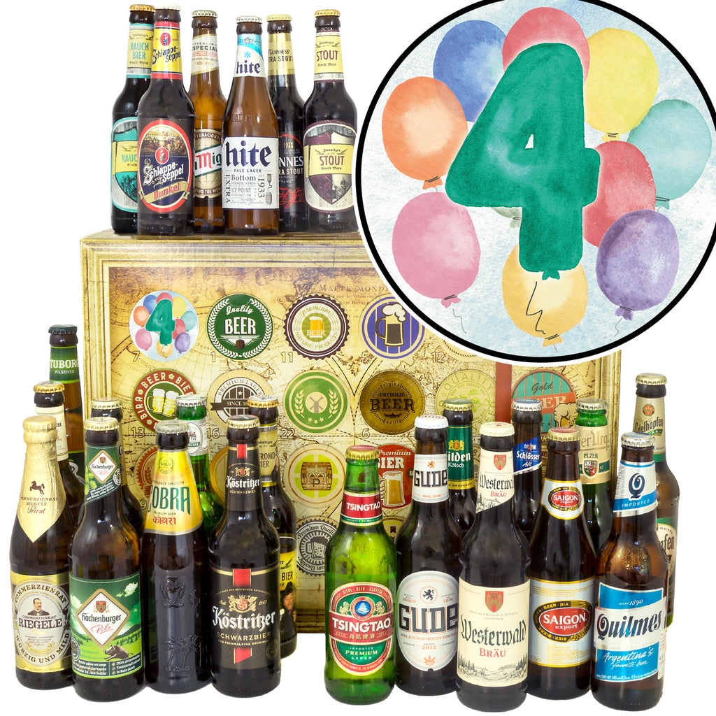 Jahrestag 4 | 24x Bier aus Welt und Deutschland | Geschenk Box
