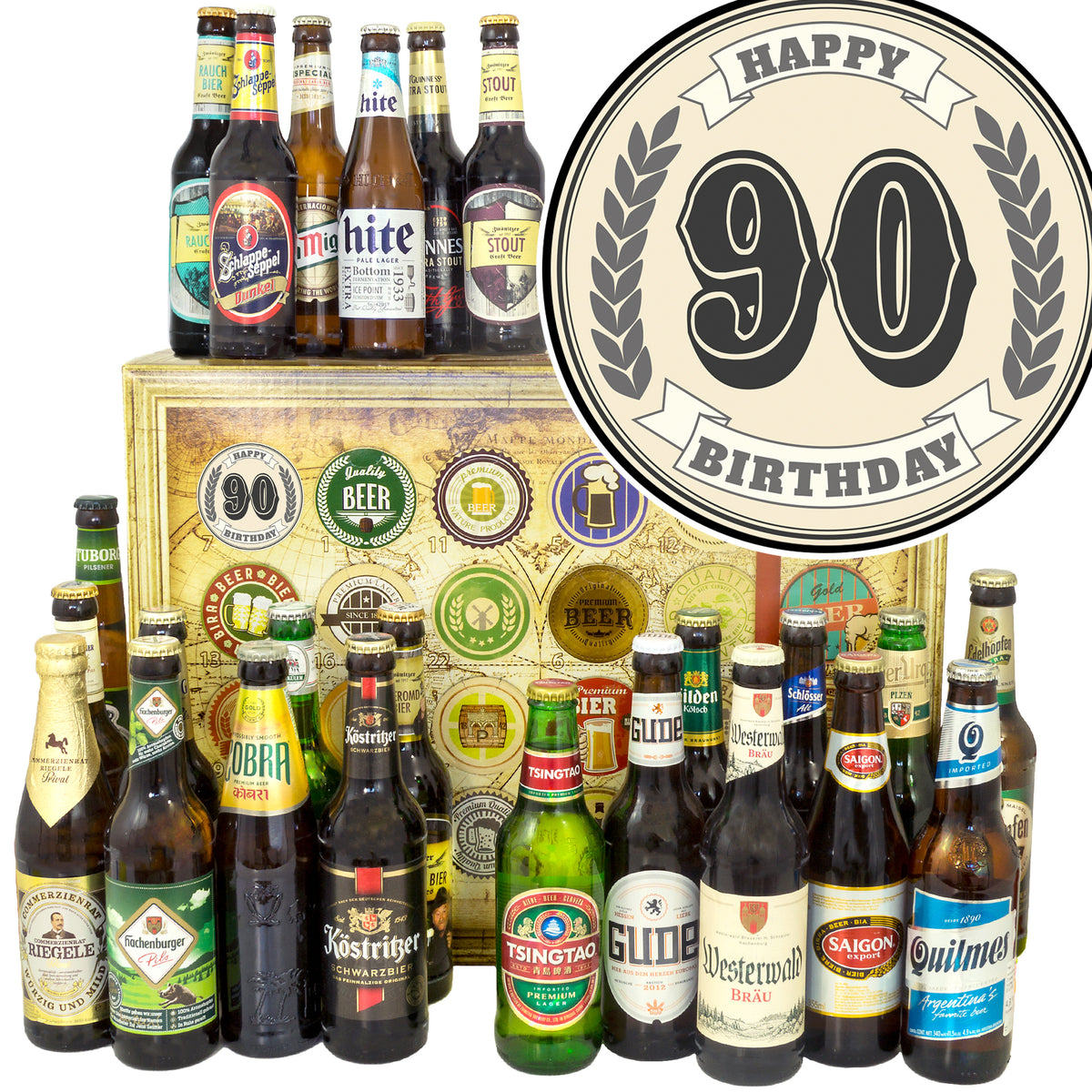 Geburtstag 90 | 24 Biersorten Bier aus Welt und Deutschland | Bierset