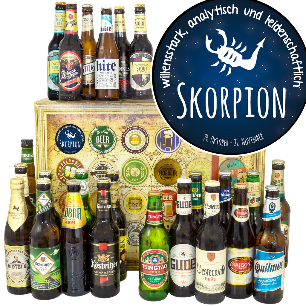 Sternzeichen Skorpion | 24 Spezialitäten Biere Welt und Deutschland | Geschenkset