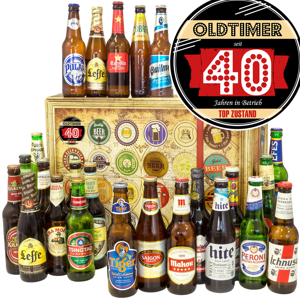Oldtimer 40 | 24x Bier aus aller Welt | Bierpaket