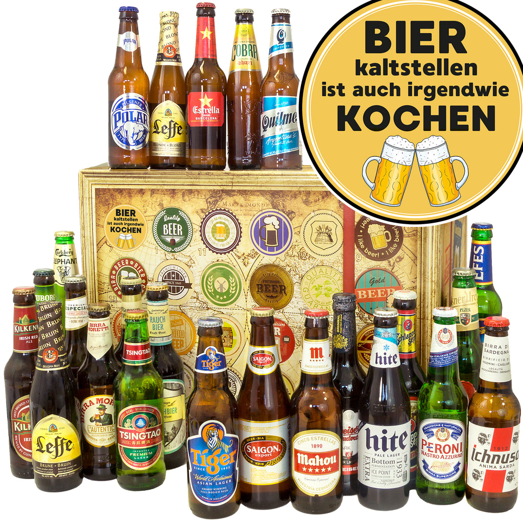 Bier kalt stellen | 24x Biere der Welt Exoten | Geschenkkorb