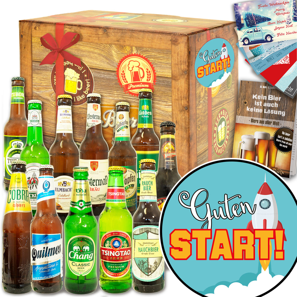 Guten Start | 12 Flaschen Bier International und DE | Bier Geschenk