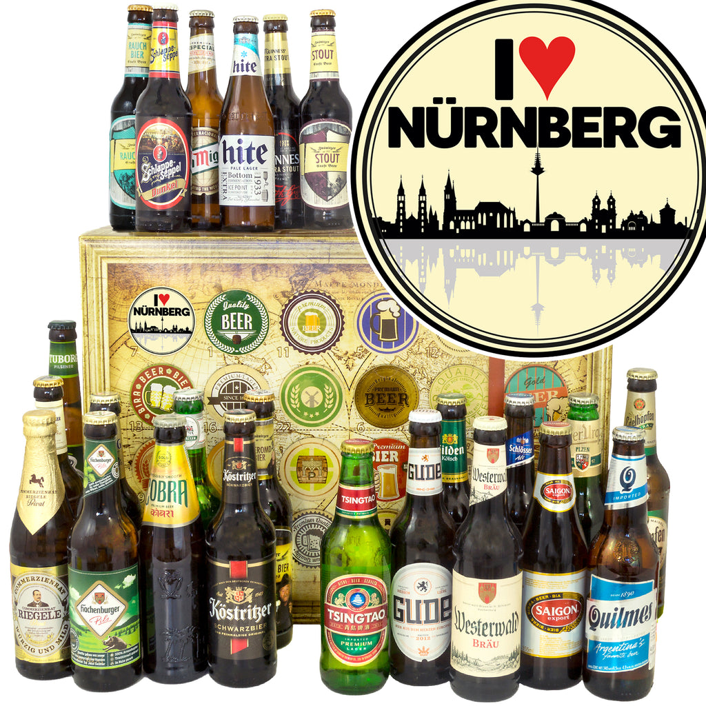 I love Nürnberg | 24 Flaschen Biere Welt und Deutschland | Bierbox