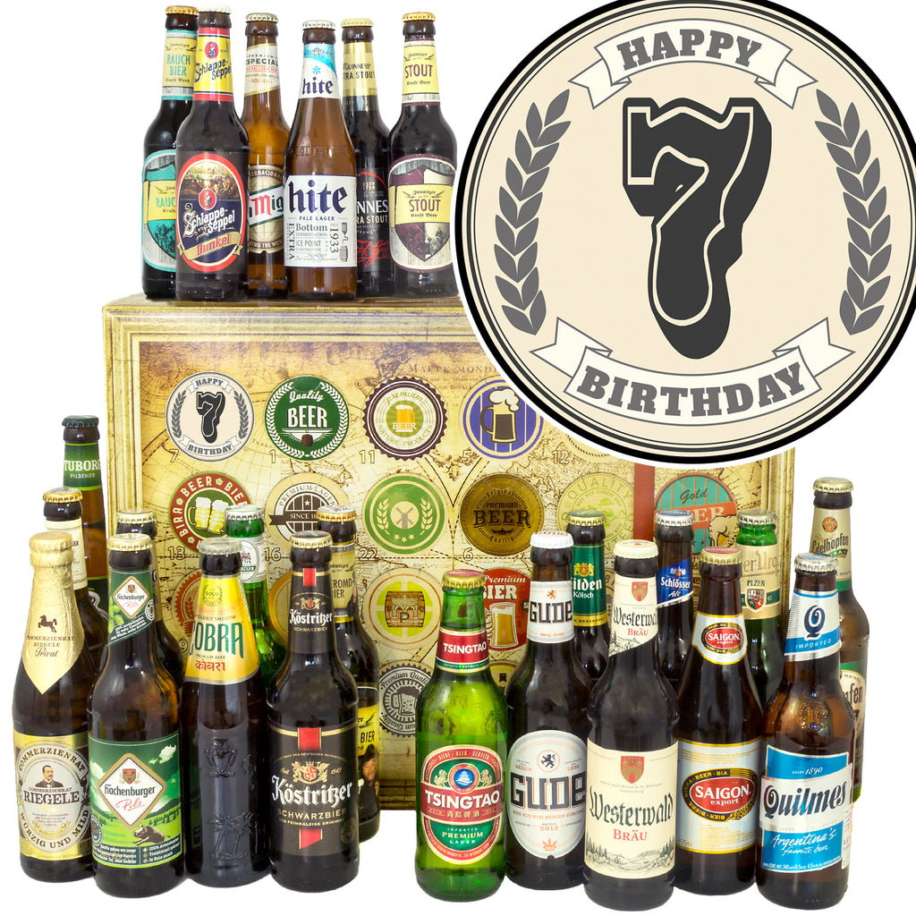 Geburtstag 7 | 24 Flaschen Biere Welt und Deutschland | Geschenkpaket