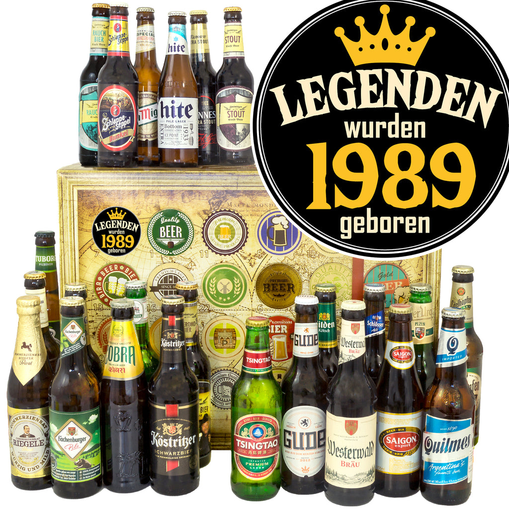 Legenden 1989 | 24 Flaschen Bier International und Deutschland | Geschenk Box