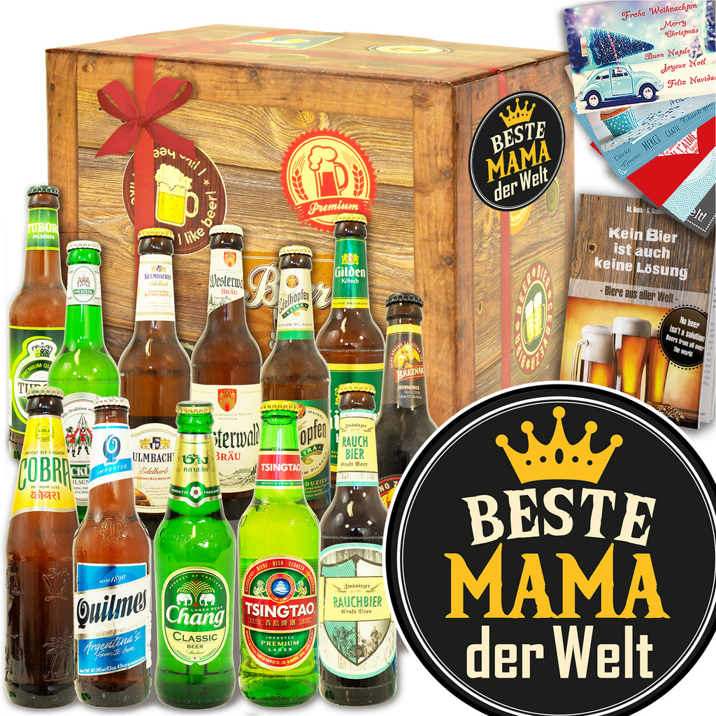 Beste Mama der Welt | 12 Flaschen Bier aus der Welt und Deutschland | Geschenkpaket