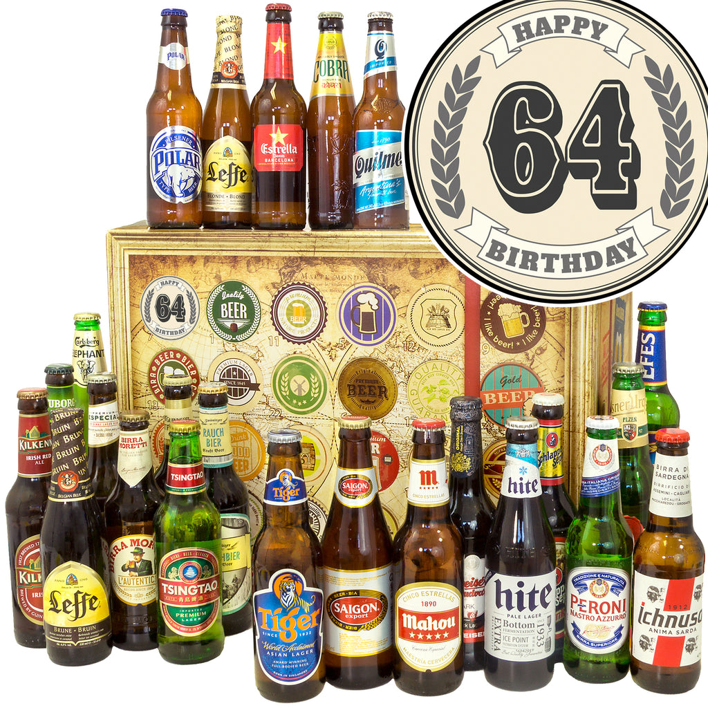 Geburtstag 64 | 24x Bier Weltreise | Geschenkkorb
