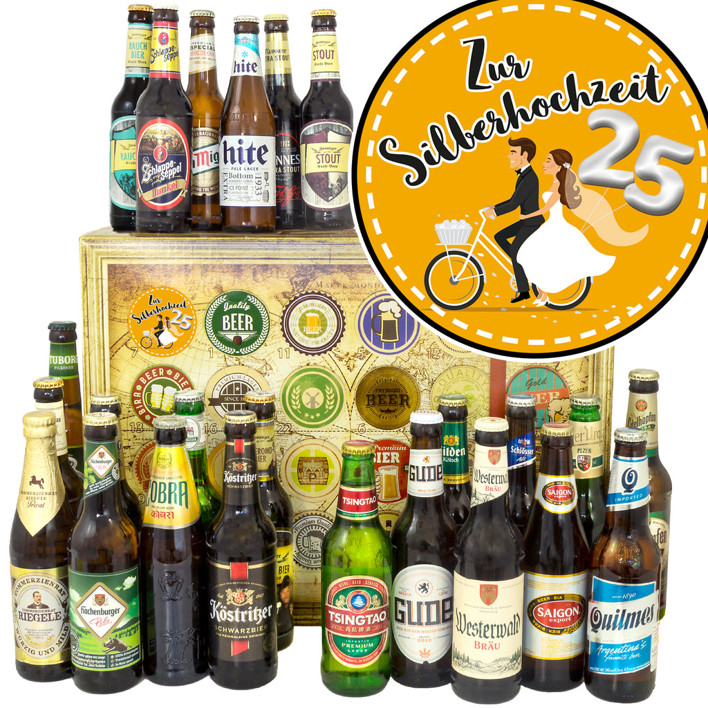Zur Silberhochzeit | 24 Flaschen Bier International und Deutschland | Bierpaket
