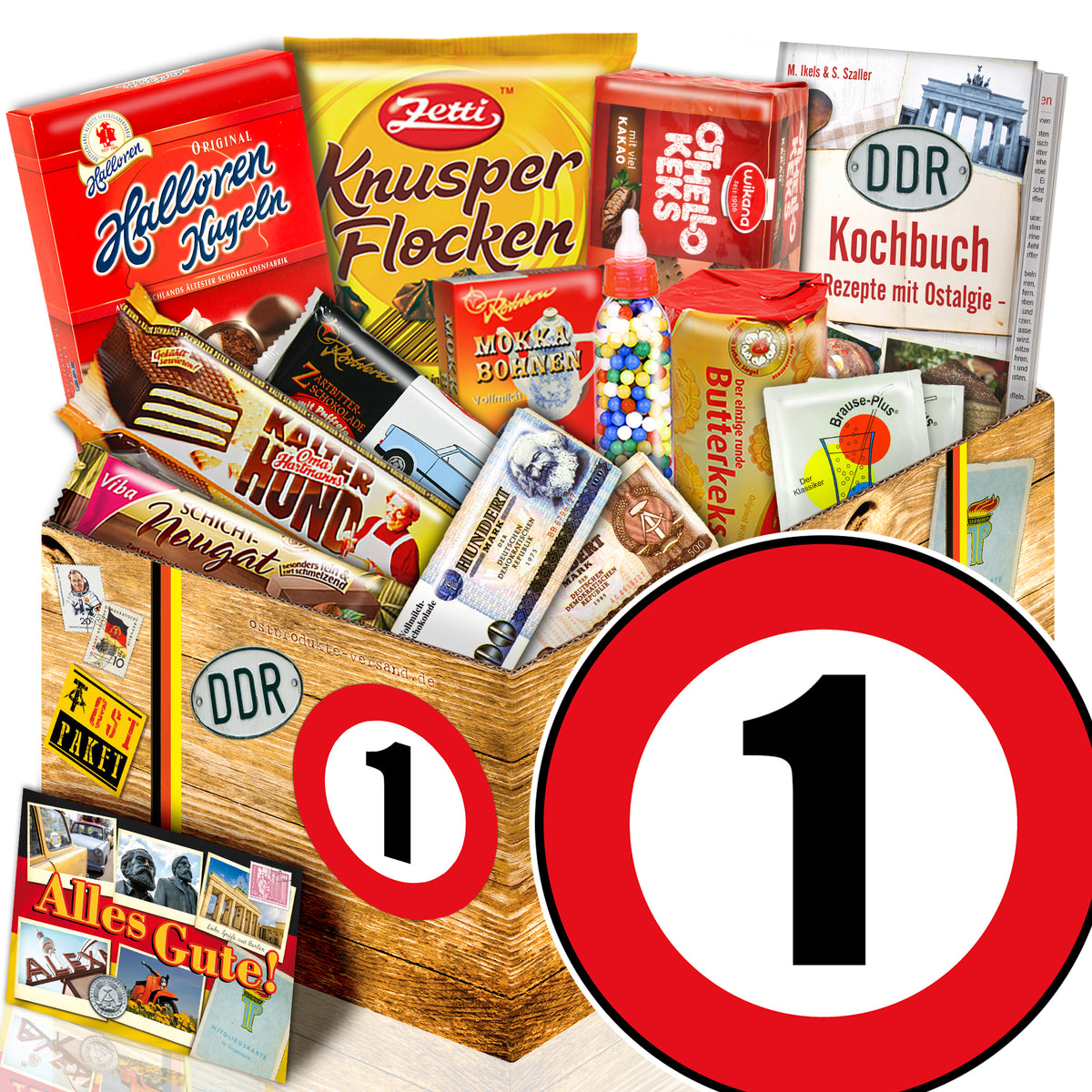 Zahl 1 - Süßigkeiten Set DDR L - monatsgeschenke.de