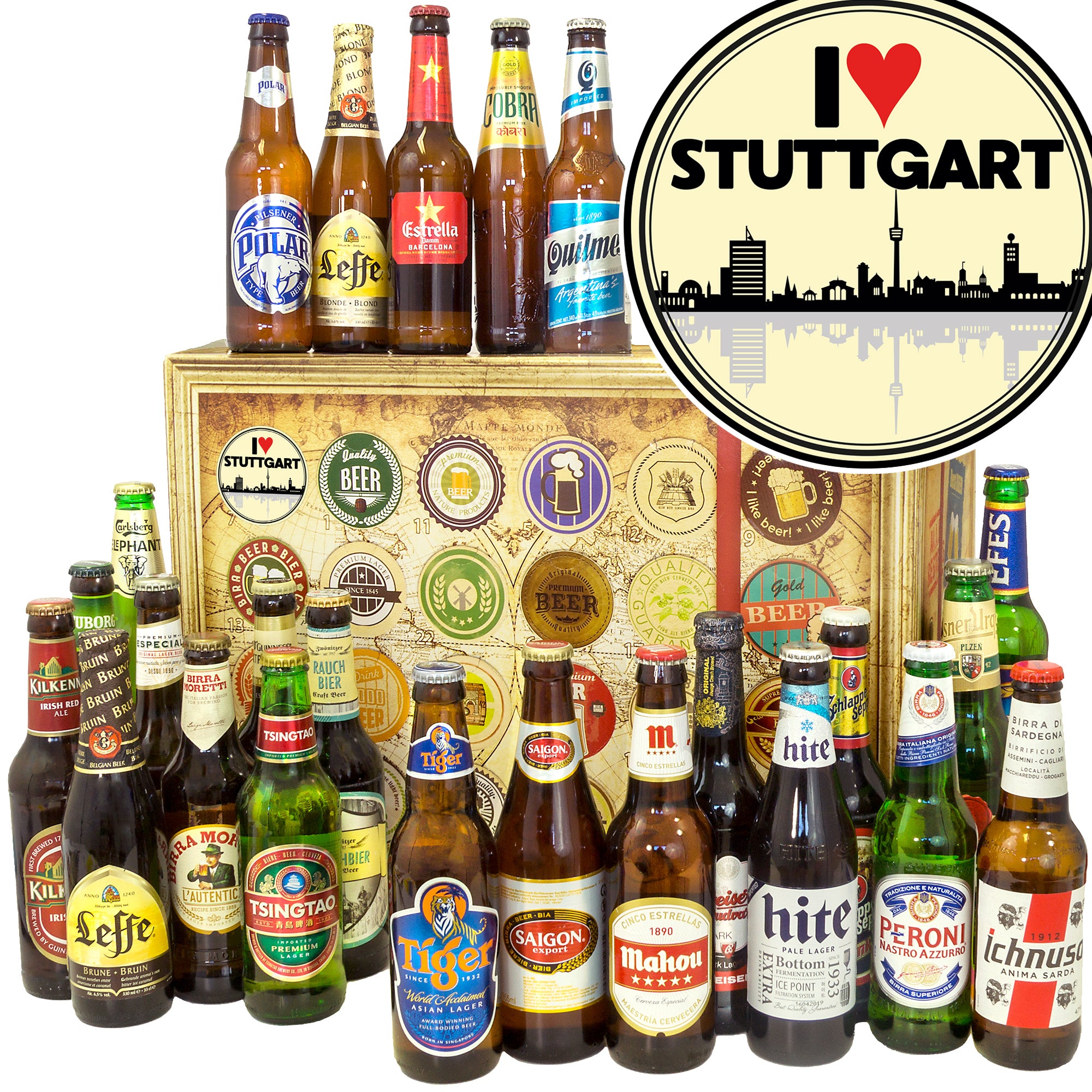 I love Stuttgart | 24 Biersorten Biere aus aller Welt | Box - monatsgeschenke.de