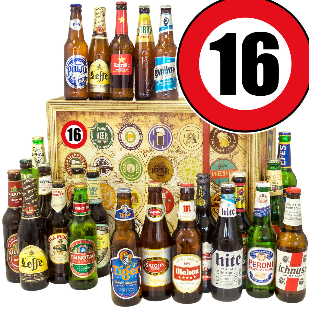 Geburtstag 16. | 24. Flaschen Biere aus aller Welt | Geschenkpaket